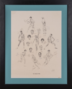 1981-82 University Of North Carolina National Championship Team Signed Original Pencil Drawing (PSA/DNA LOA)